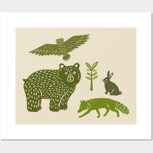 Forest Animals Woodcut Posters and Art